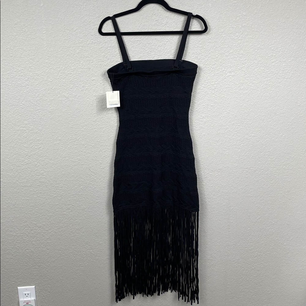 NWT Sandro Maldives Knit Fringe Strapless Dress Black Tight Bodycon Sz 40 - Picture 7 of 14